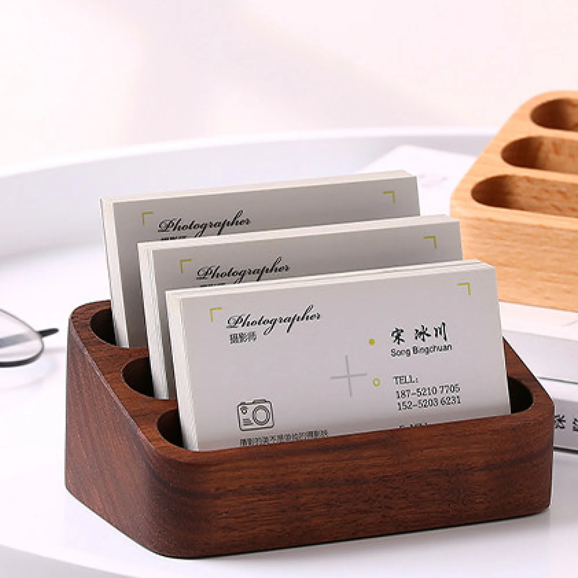 Wooden Business Card Holder with 2/3/4 Compartments thumbnail 2