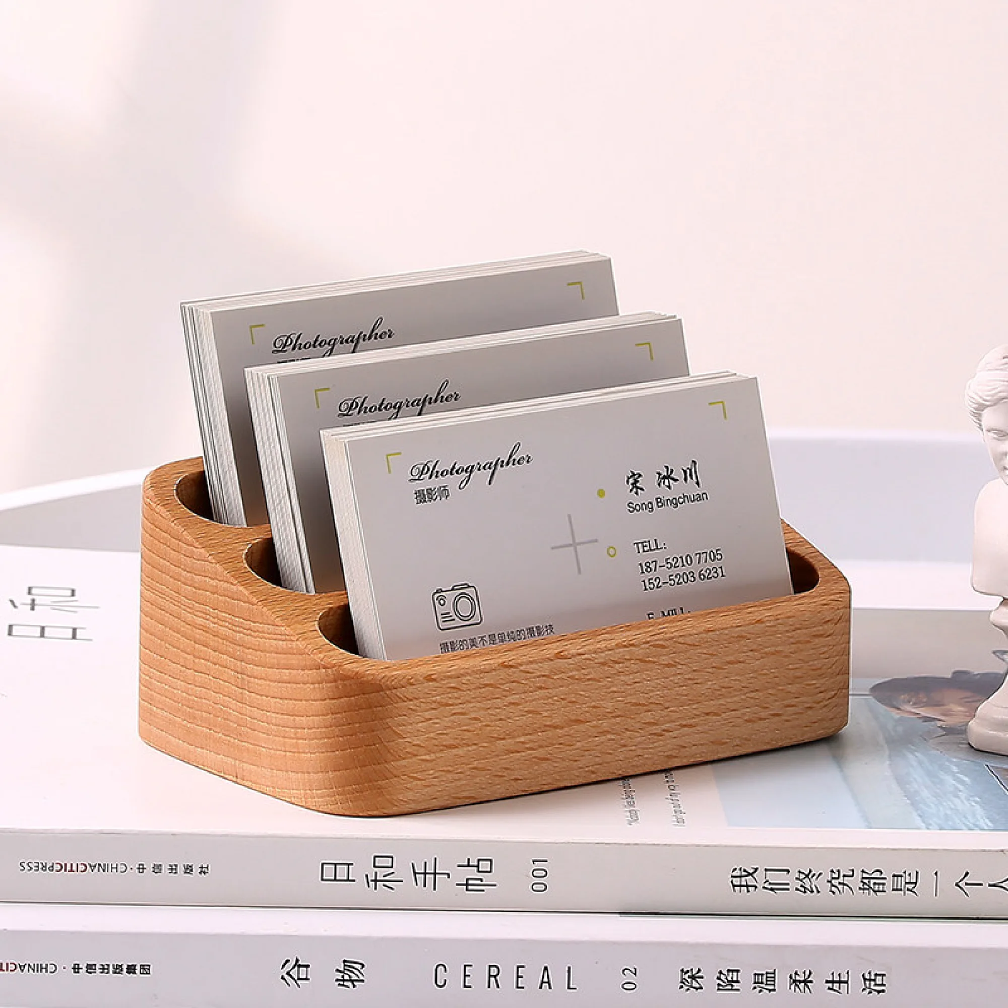 Wooden Business Card Holder with 2/3/4 Compartments thumbnail 4