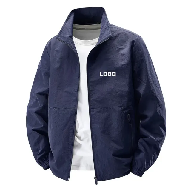 Unisex Windbreaker Jacket with Stand-Up Collar and Full-Zip Front