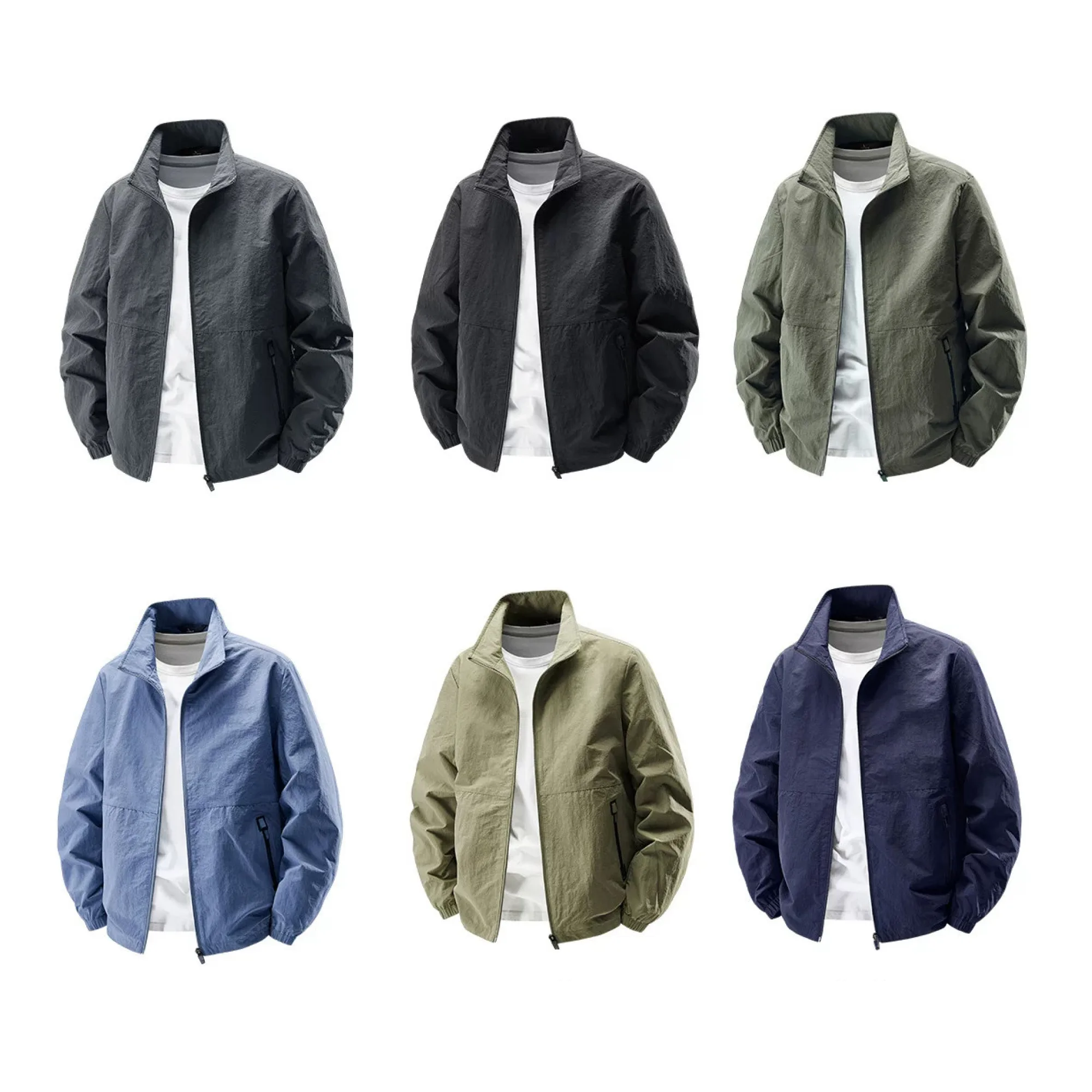 Unisex Windbreaker Jacket with Stand-Up Collar and Full-Zip Front thumbnail 2