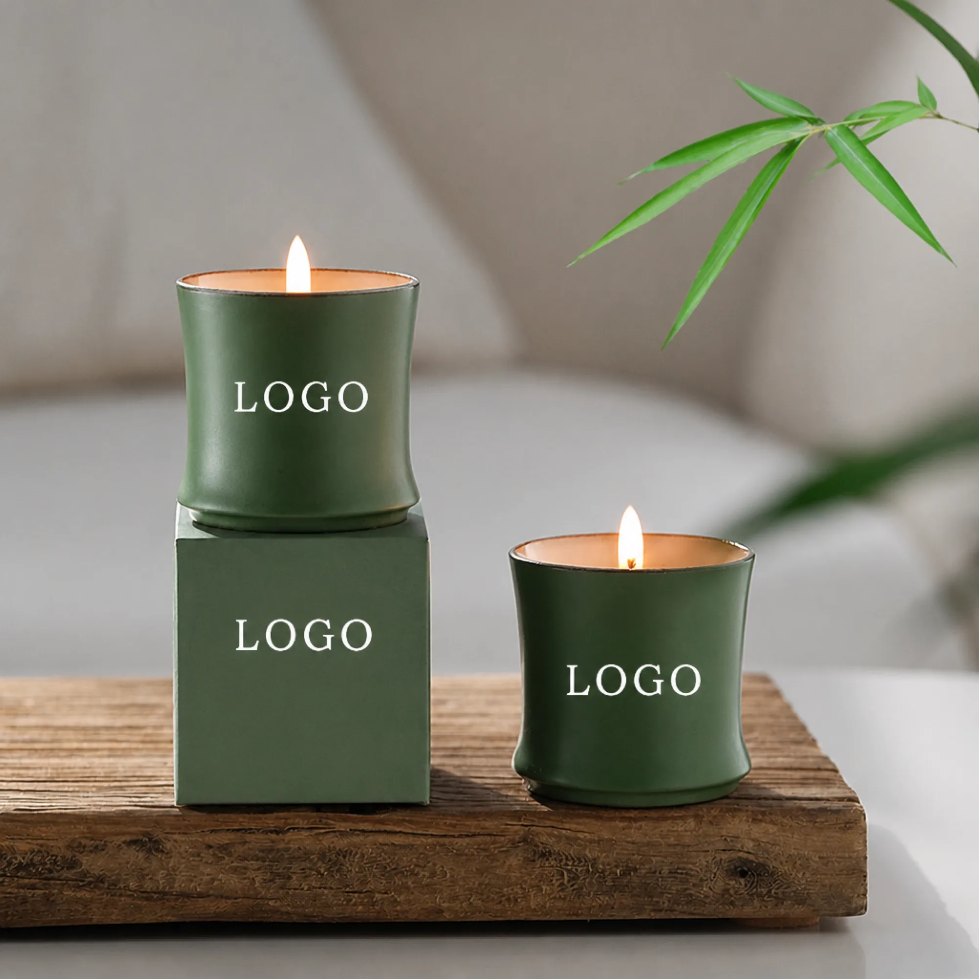 Bamboo-Inspired Ceramic Scented Candle Gift Set