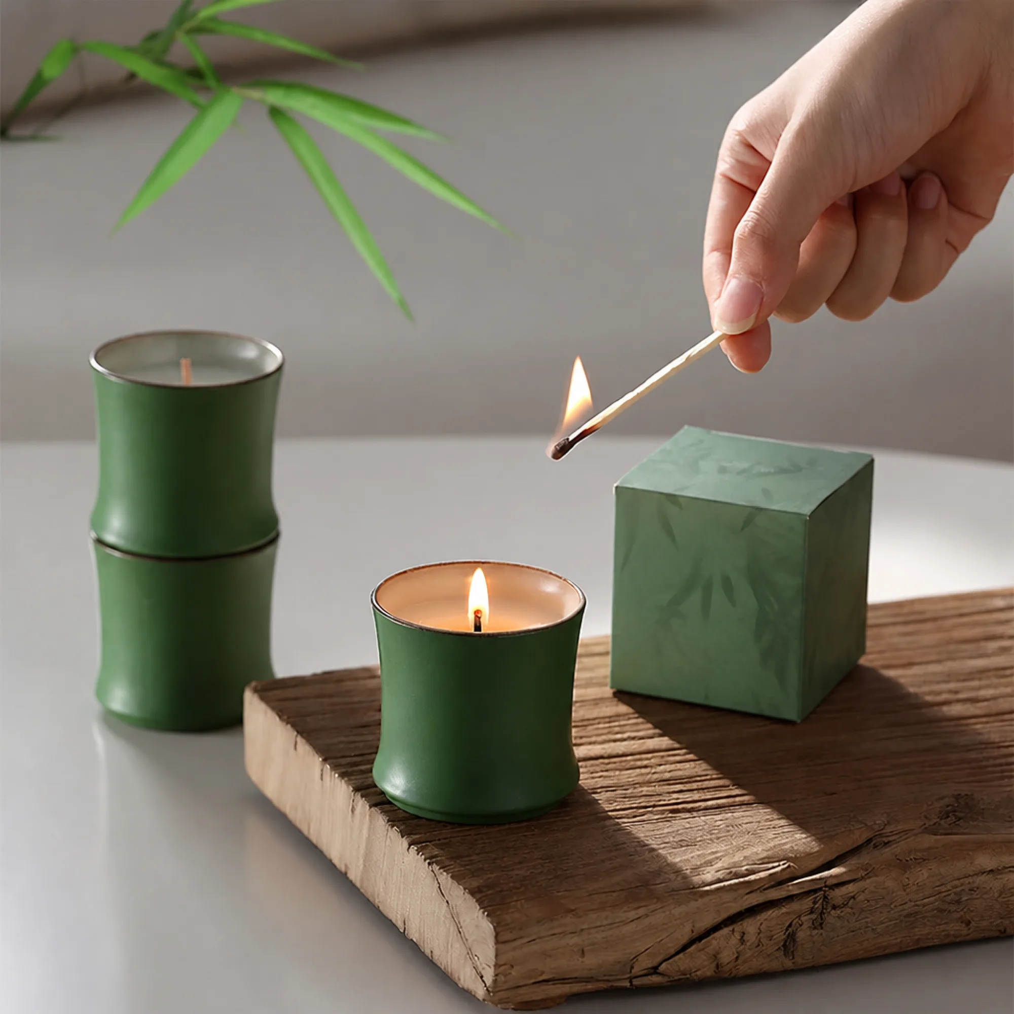 Bamboo-Inspired Ceramic Scented Candle Gift Set thumbnail 3