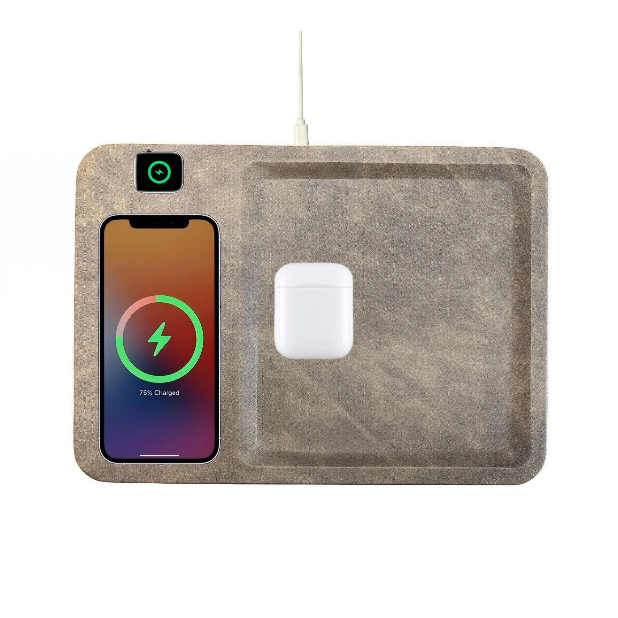 3-in-1 Wireless Charging Tray with Leather Storage Box thumbnail 6