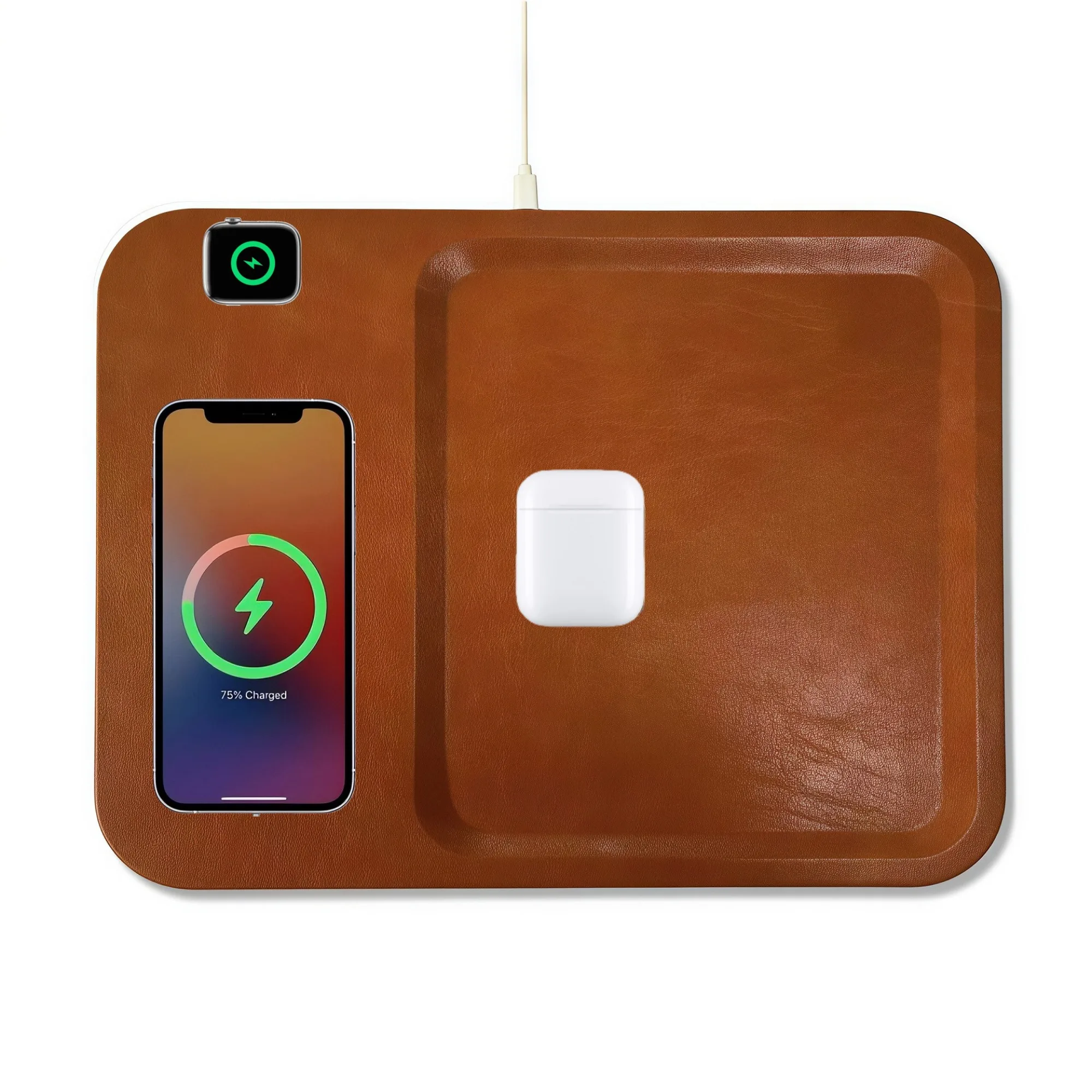 3-in-1 Wireless Charging Tray with Leather Storage Box thumbnail 5