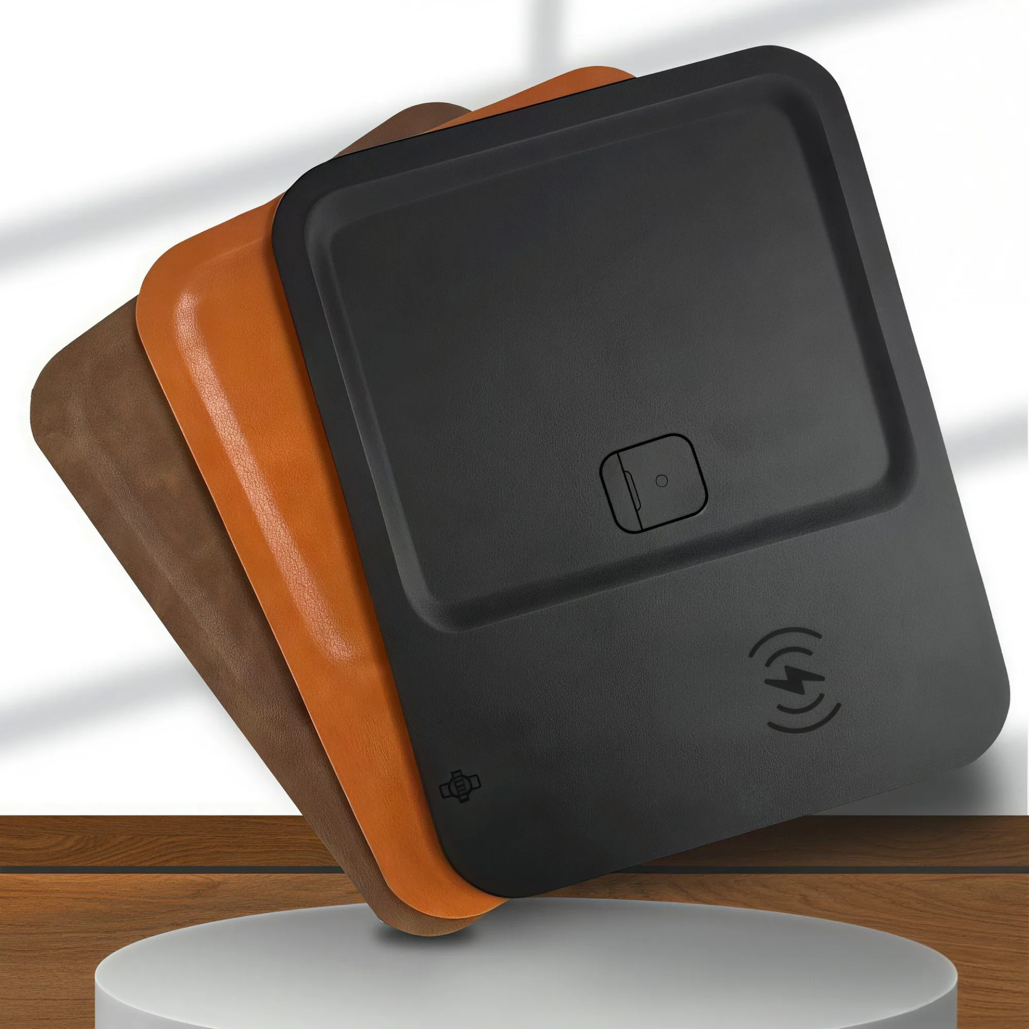 3-in-1 Wireless Charging Tray with Leather Storage Box thumbnail 2