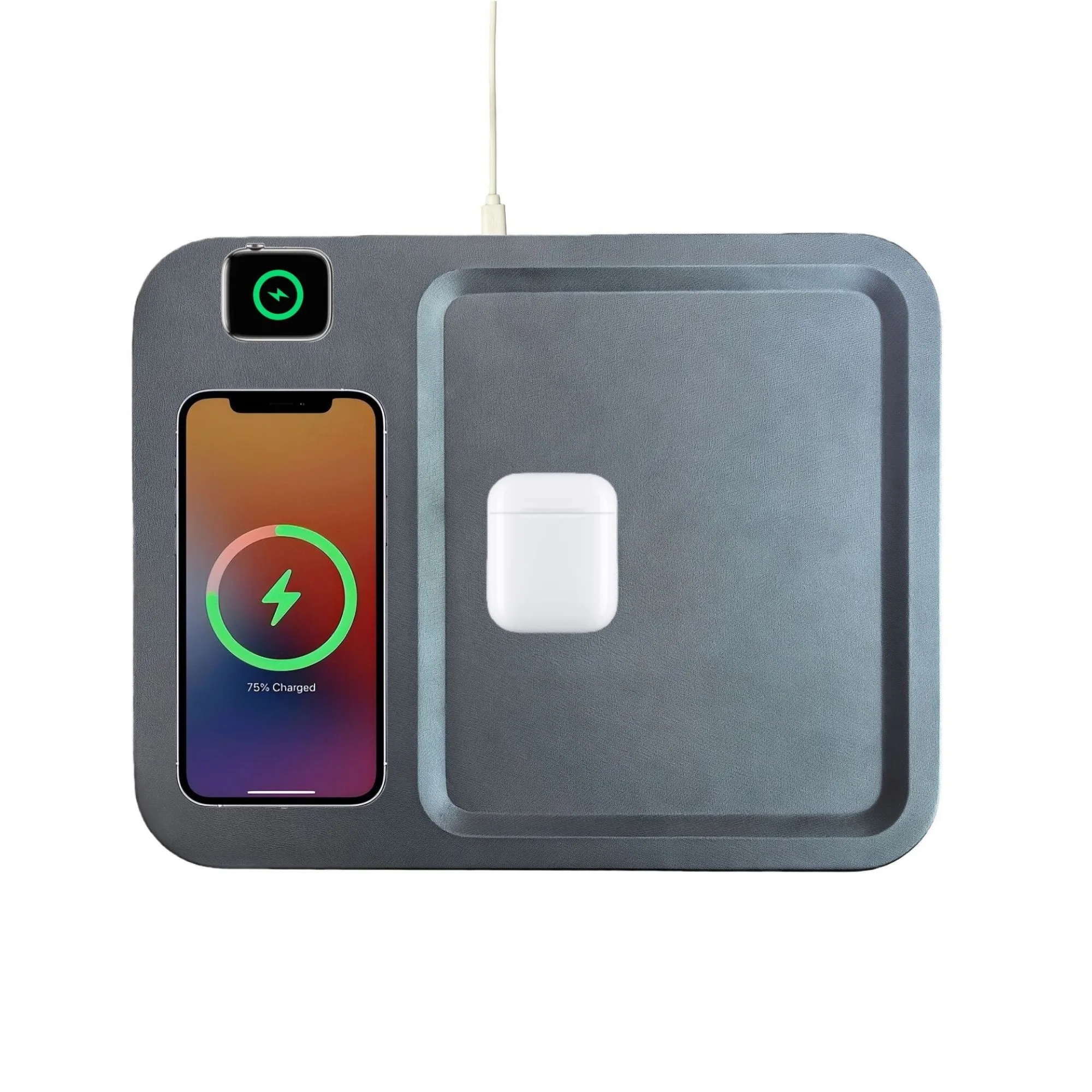 3-in-1 Wireless Charging Tray with Leather Storage Box thumbnail 4