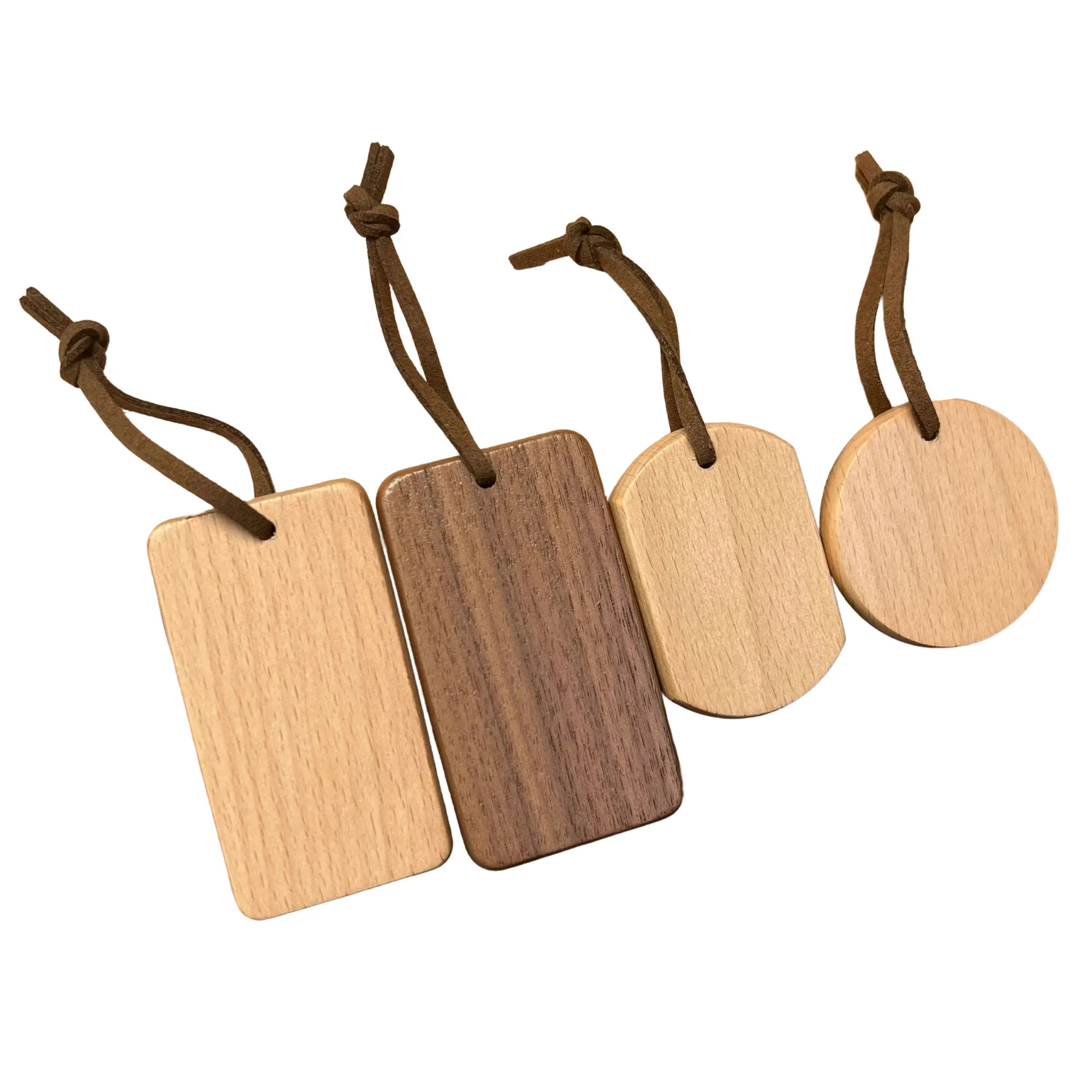 Solid Wood Keychain with Leather Rope