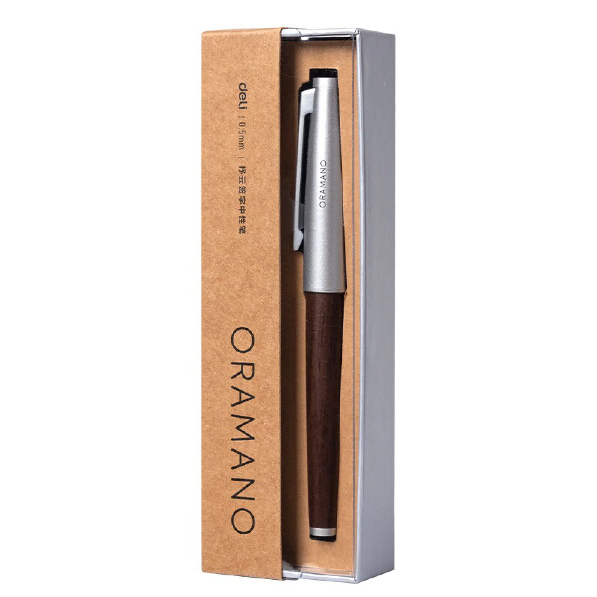 Deli A6Pro-05 Walnut Wood Grain Metal Rollerball Pen, 0.5mm Bullet Tip, Black Ink