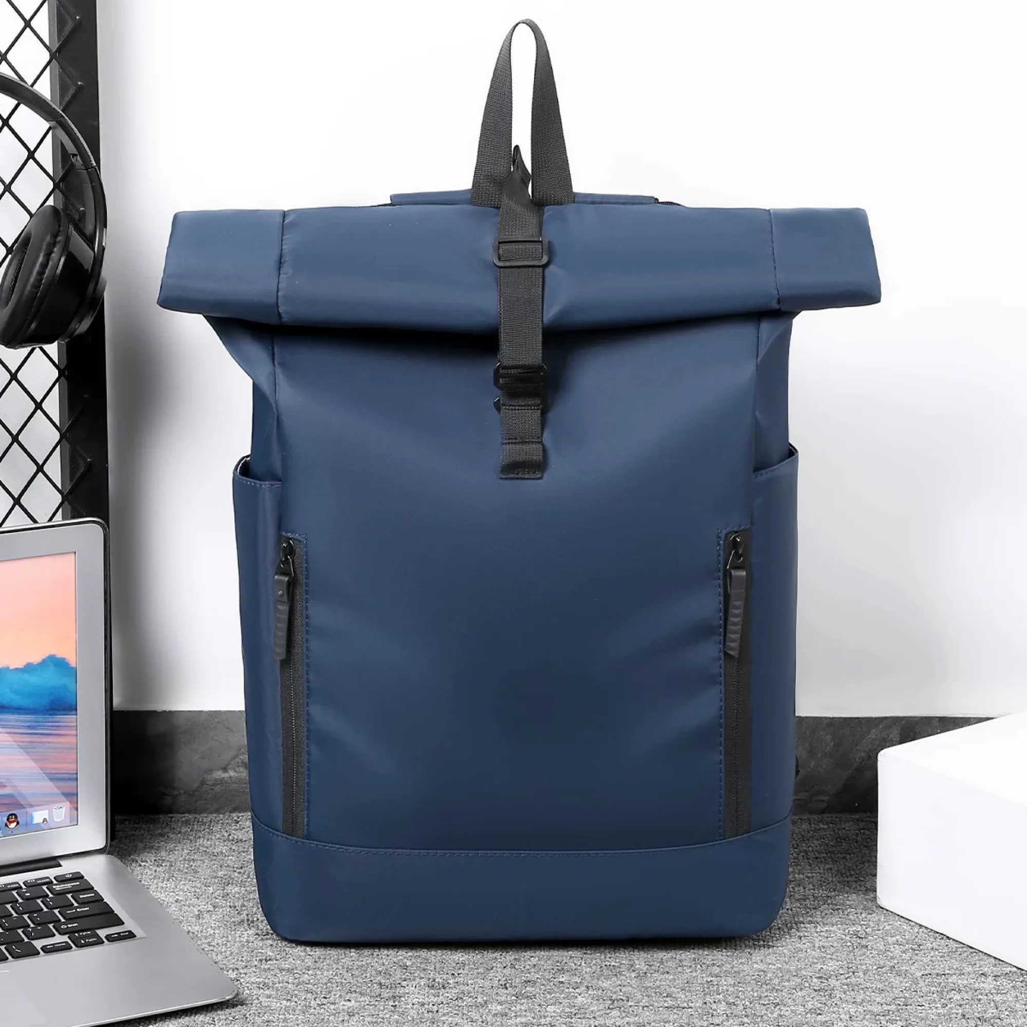 Unisex Canvas Roll-Top Laptop Backpack thumbnail 5
