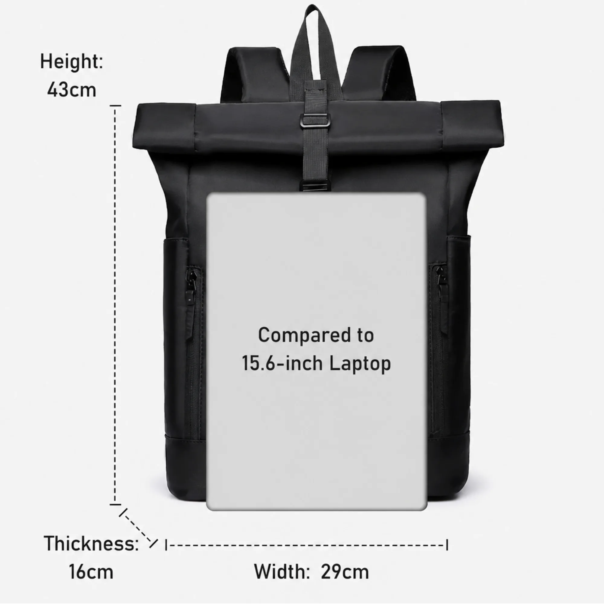 Unisex Canvas Roll-Top Laptop Backpack thumbnail 6
