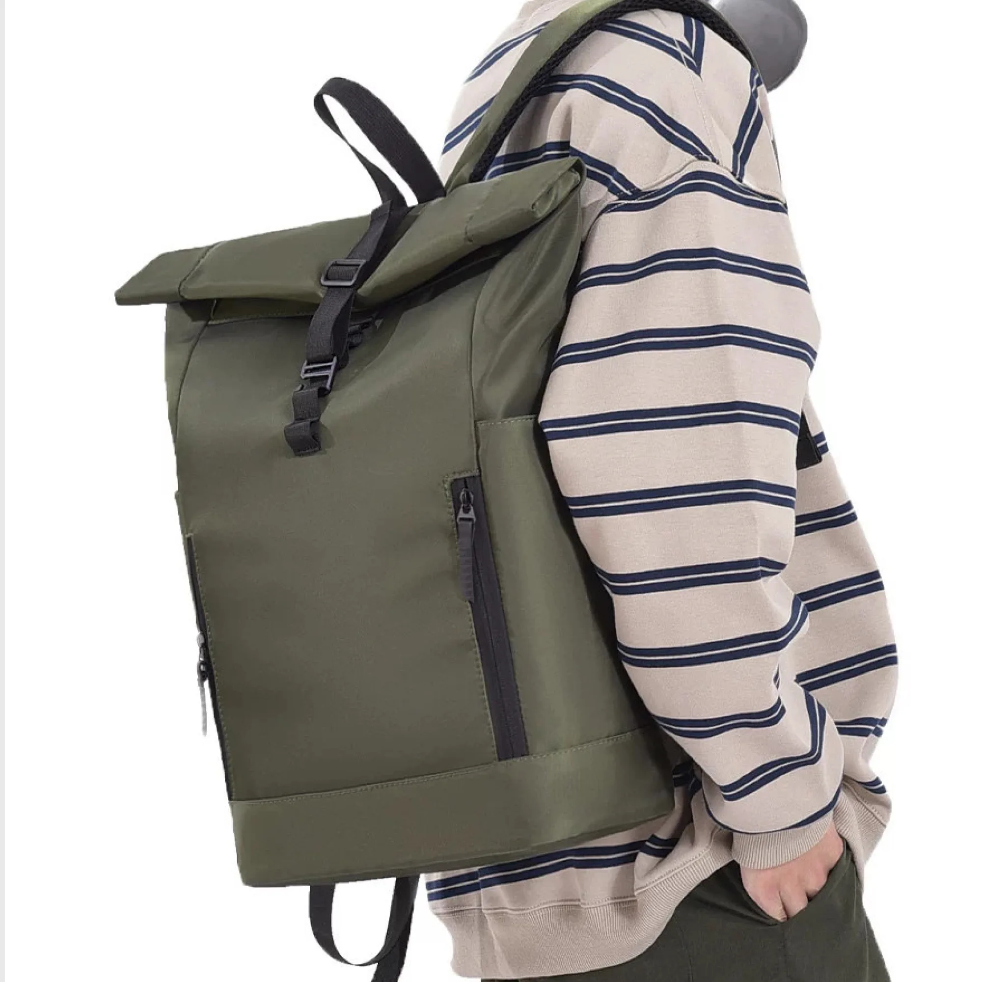 Unisex Canvas Roll-Top Laptop Backpack thumbnail 4