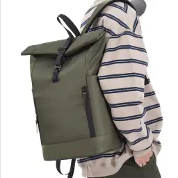 Unisex Canvas Roll-Top Laptop Backpack thumbnail 4