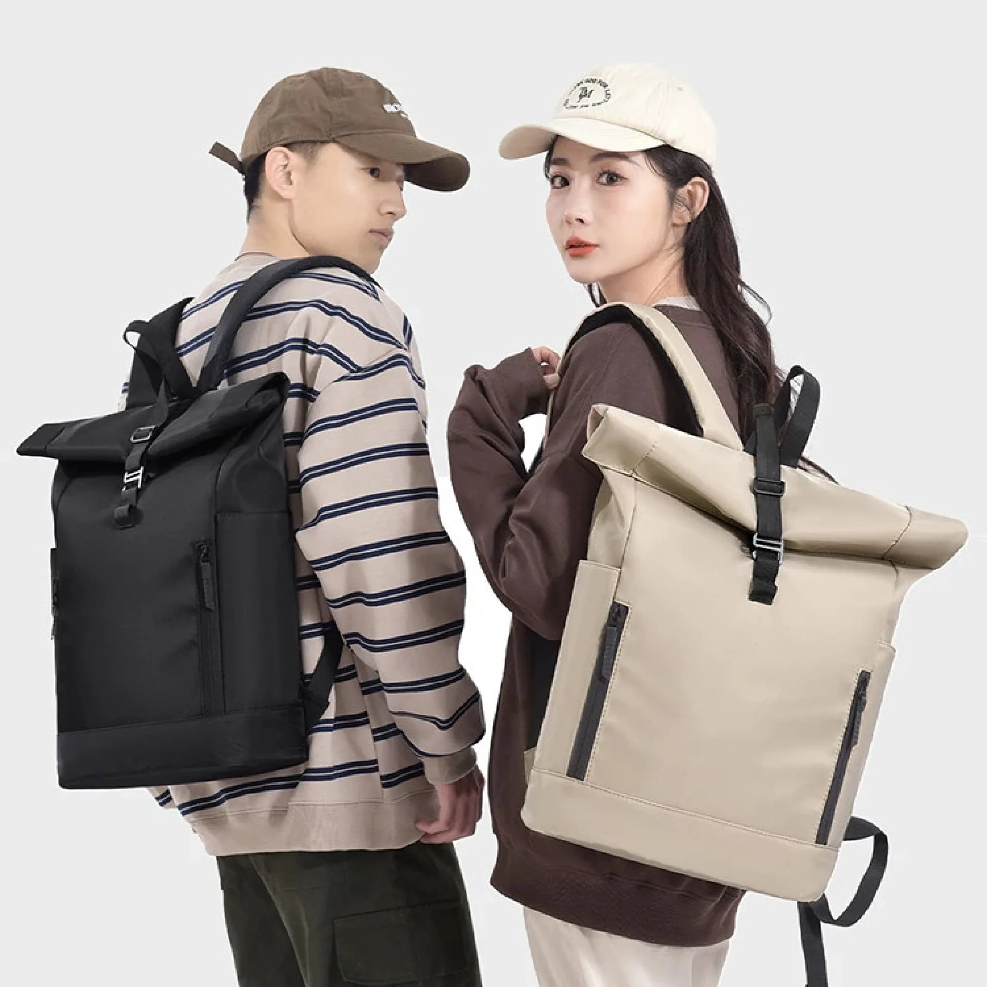 Unisex Canvas Roll-Top Laptop Backpack thumbnail 3