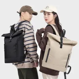 Unisex Canvas Roll-Top Laptop Backpack thumbnail 3
