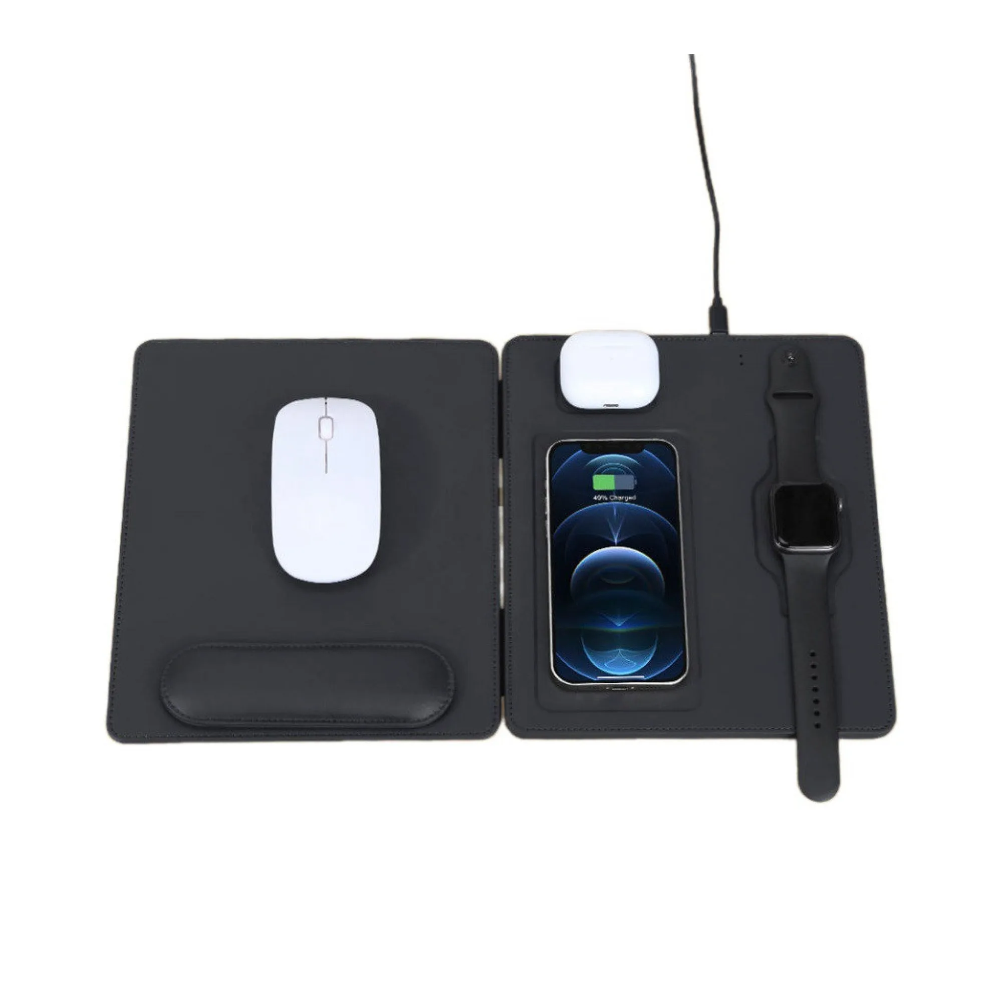 Three-in-One Wireless Charging Mouse Pad with Wrist Rest — View 1