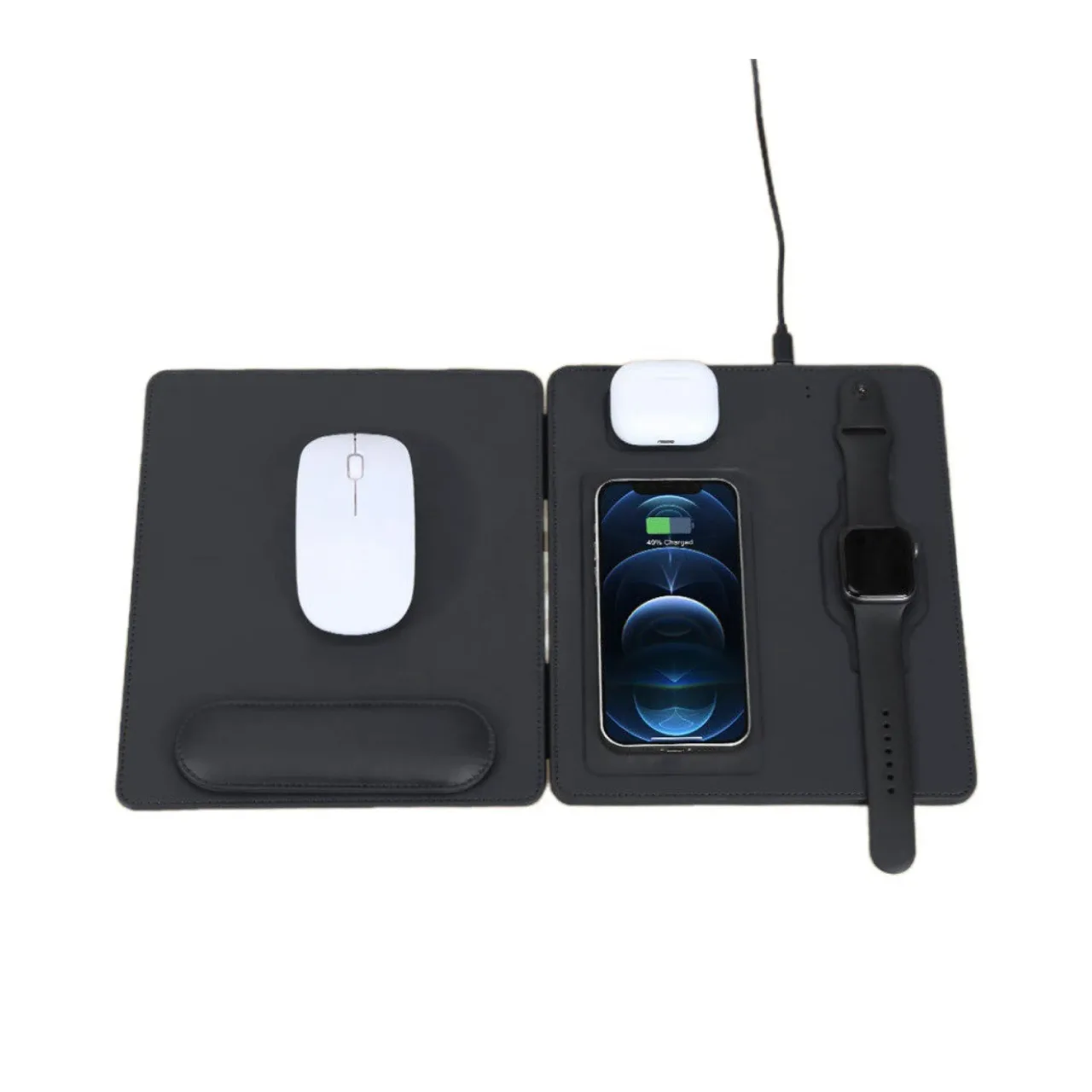 Three-in-One Wireless Charging Mouse Pad with Wrist Rest