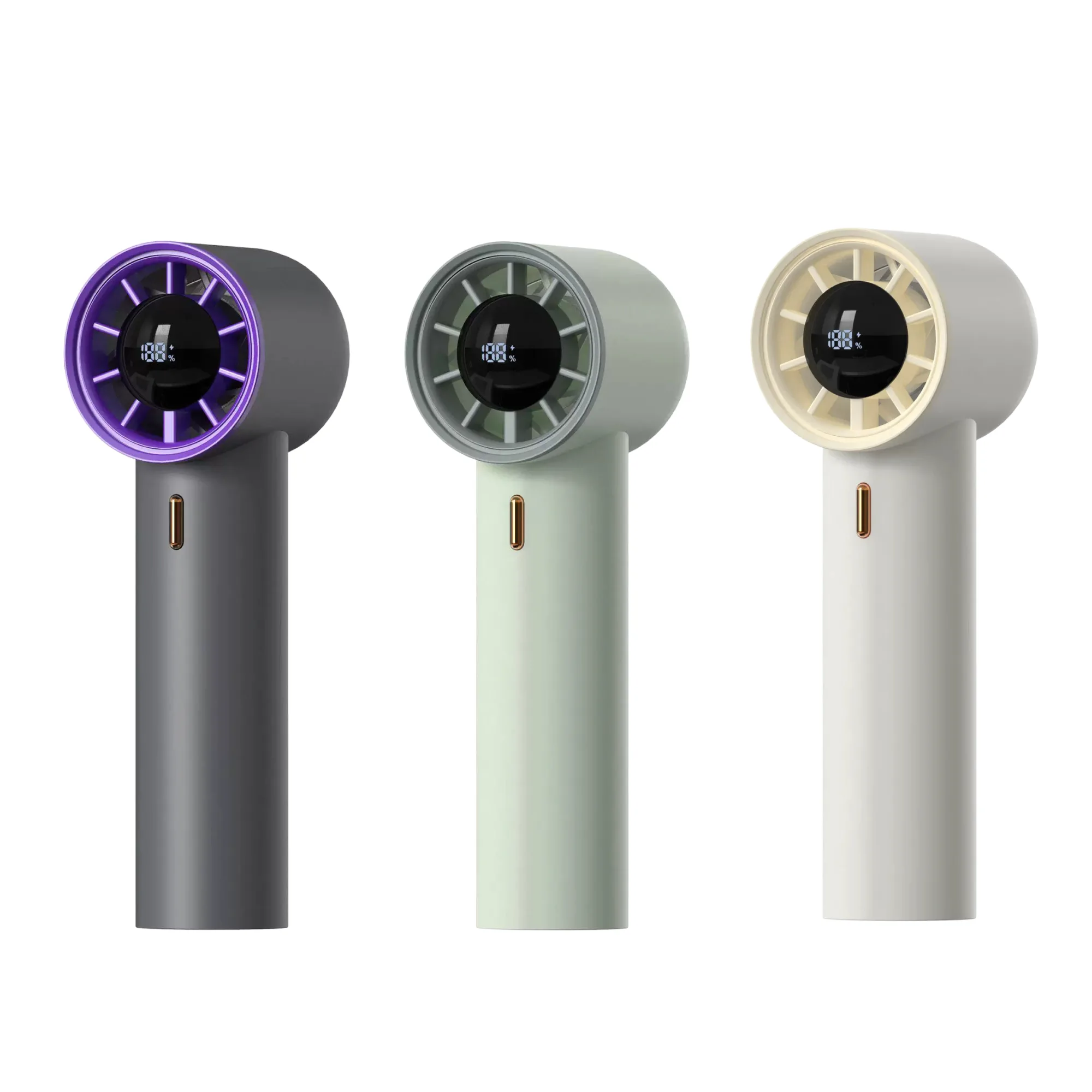 Handheld Turbo Fan with Digital Display, 2000mAh, ABS, Gray/Green/White