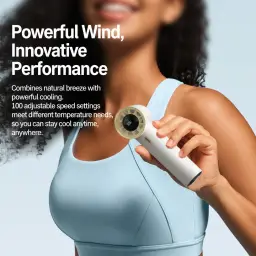 Handheld Turbo Fan with Digital Display, 2000mAh, ABS, Gray/Green/White thumbnail 4
