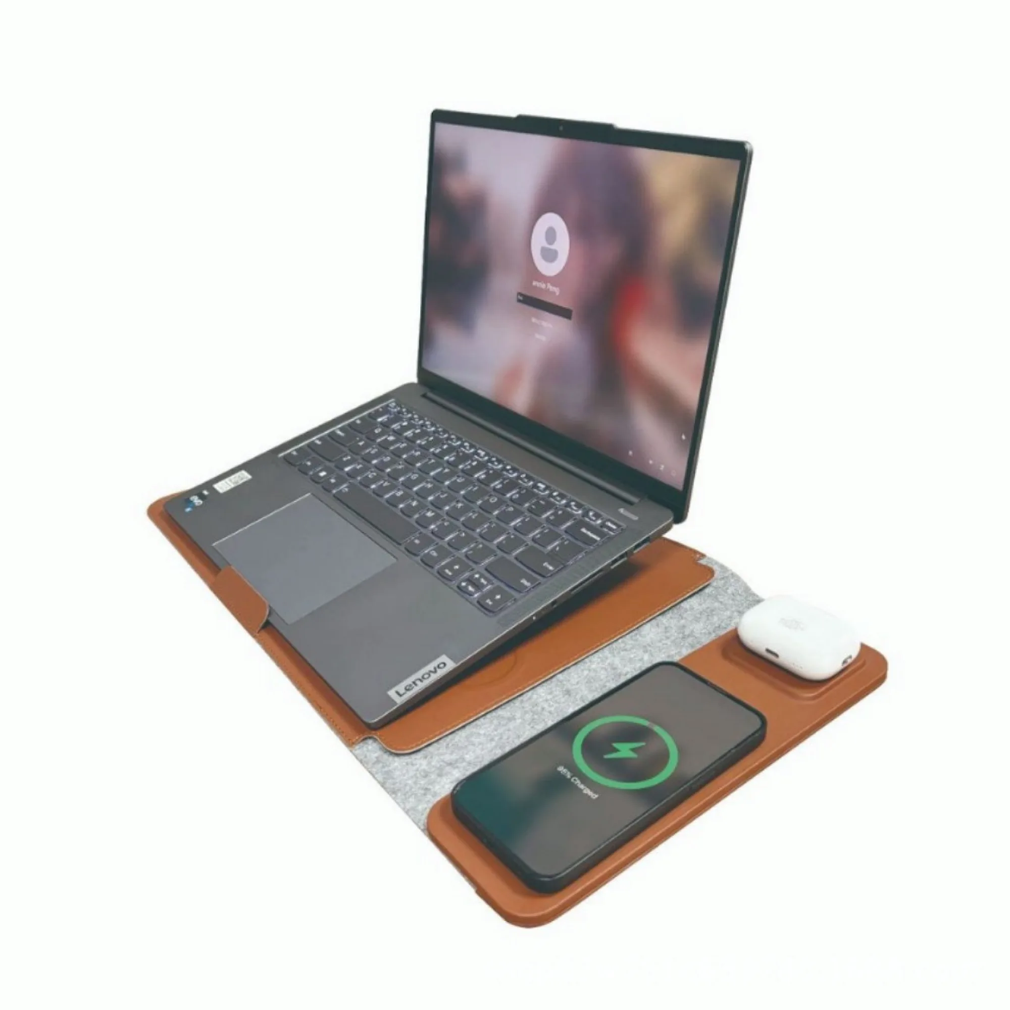14-Inch Multifunctional Laptop Sleeve with Stand and Wireless Charging