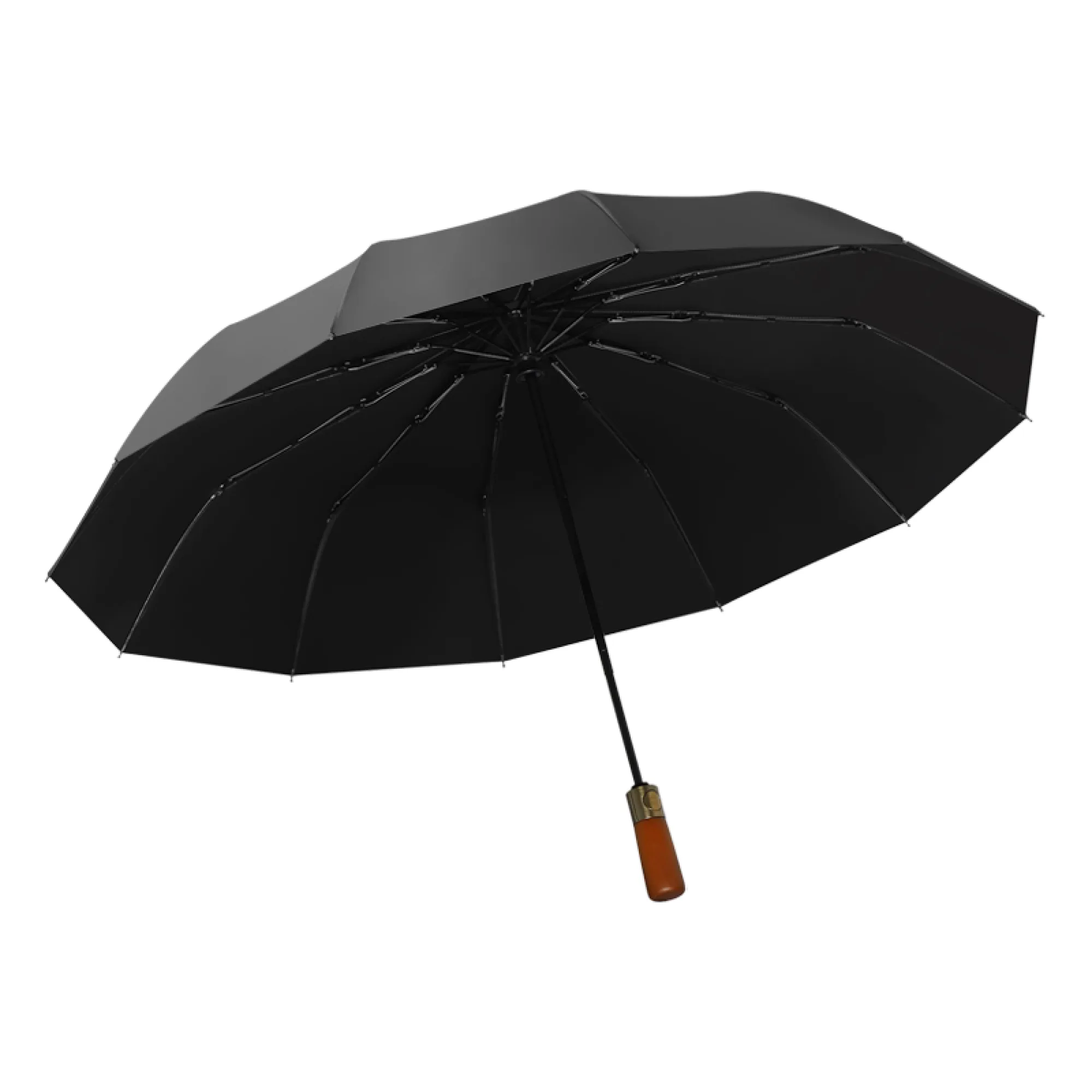 Automatic Three-Fold Umbrella with Wood Handle, 10-Rib and 12-Rib Options thumbnail 4
