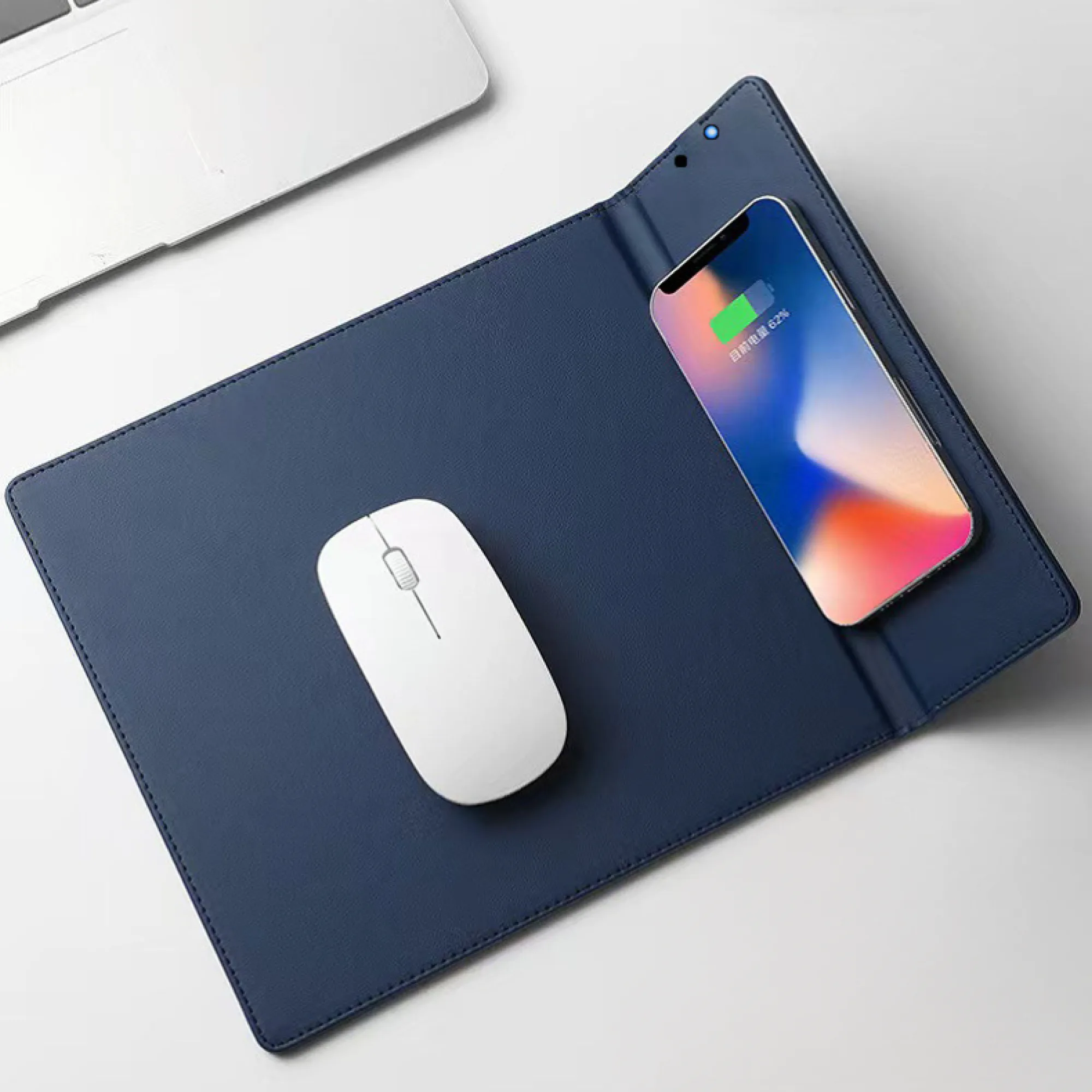 Wireless Charging Mouse Pad with Phone Stand, 15W, PU Leather thumbnail 3