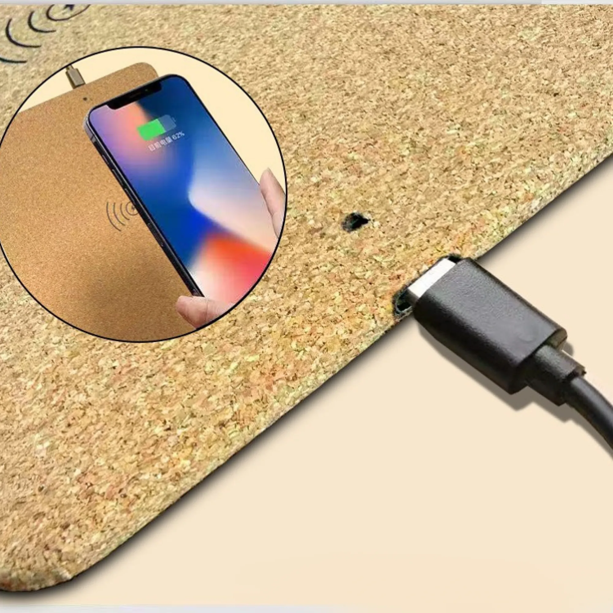 15W Wireless Charging Mouse Pad with Cork Surface thumbnail 4