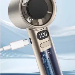 Handheld Bladeless Turbine USB Rechargeable Fan with Digital Display and 120-Level Speed Adjustment thumbnail 3