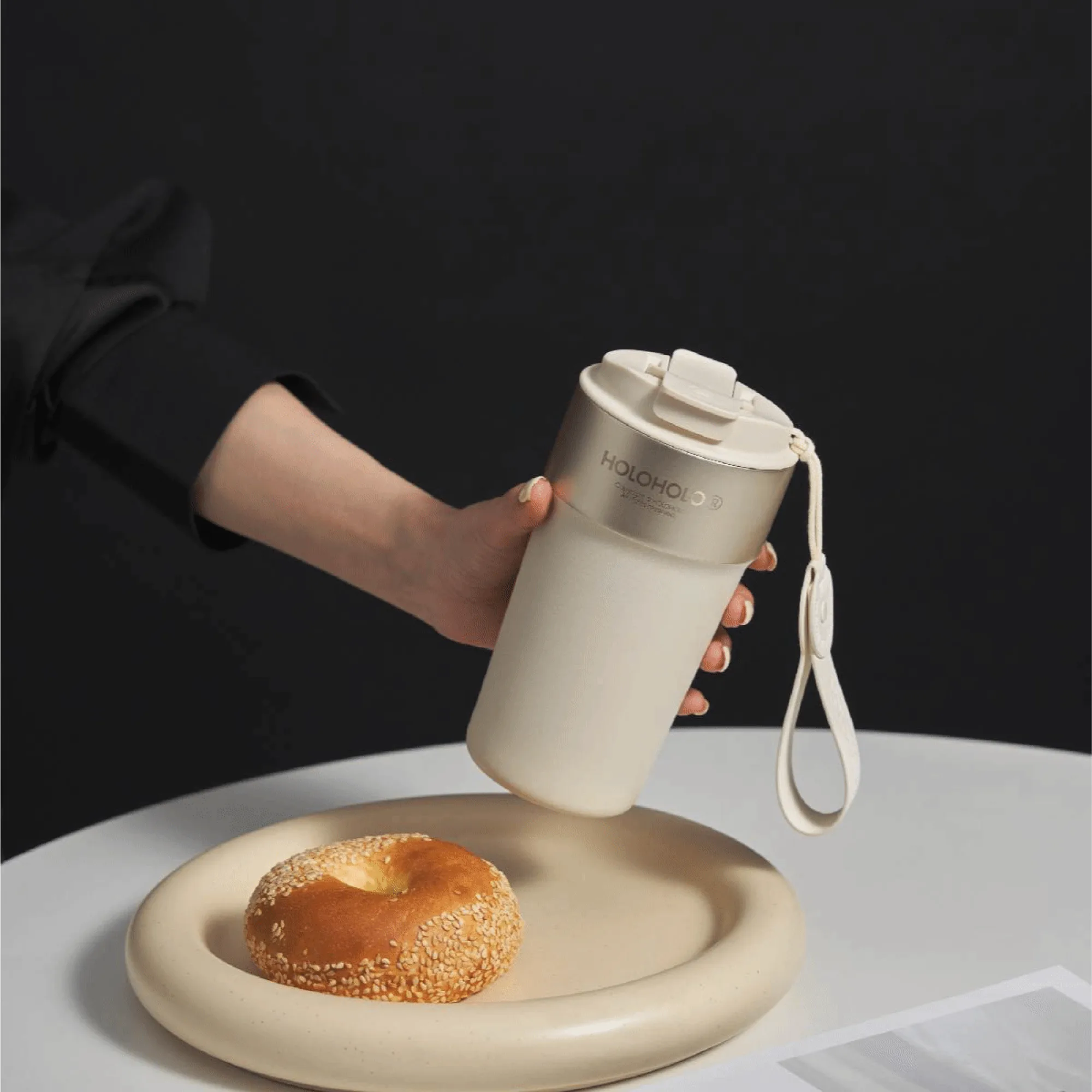 HOLOHOLO Portable Insulated Coffee Cup with Dual-Drink Lid, 500ML, Stainless Steel