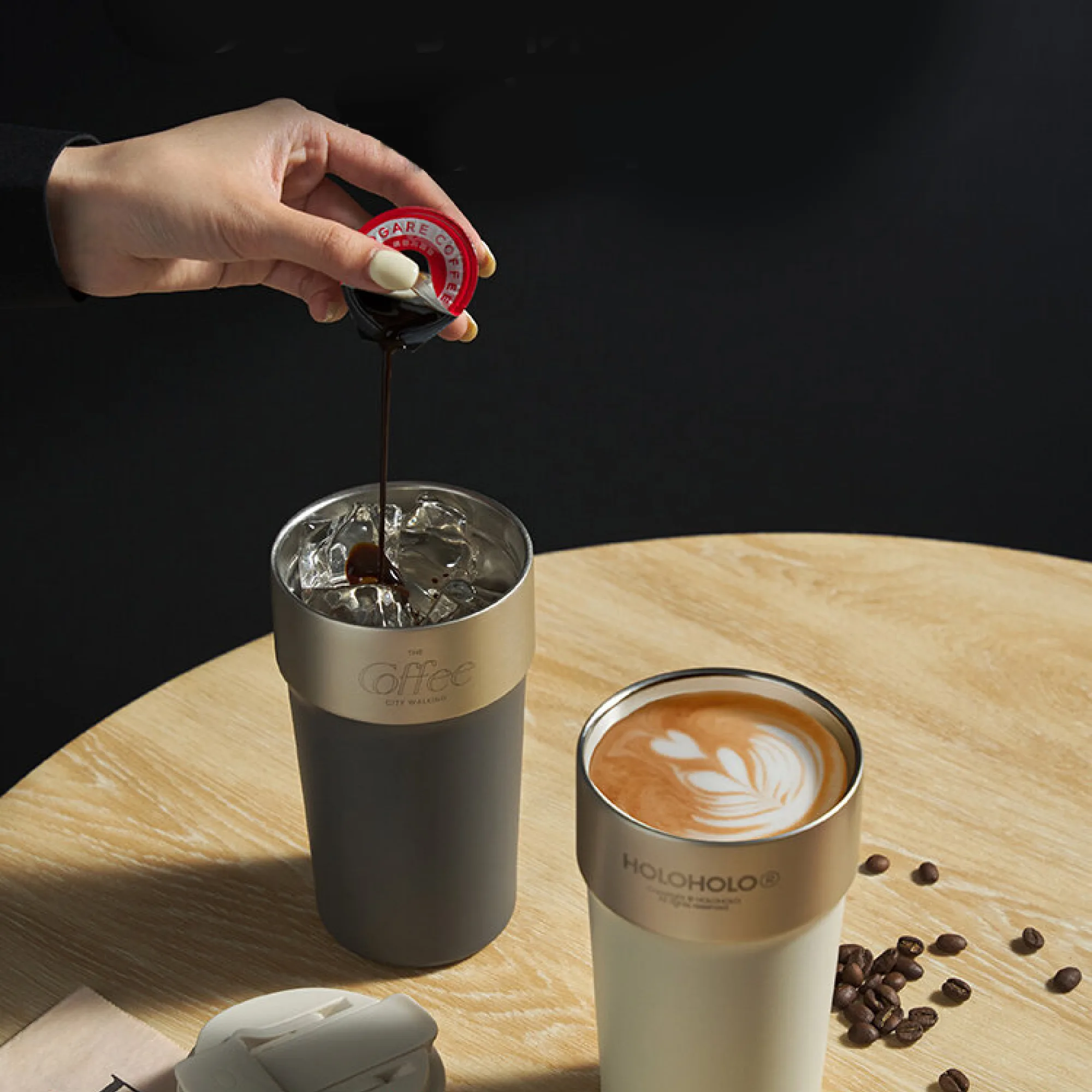 HOLOHOLO Portable Insulated Coffee Cup with Dual-Drink Lid, 500ML, Stainless Steel