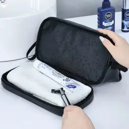 Portable PU Leather Double-Layer Toiletry Bag thumbnail 4