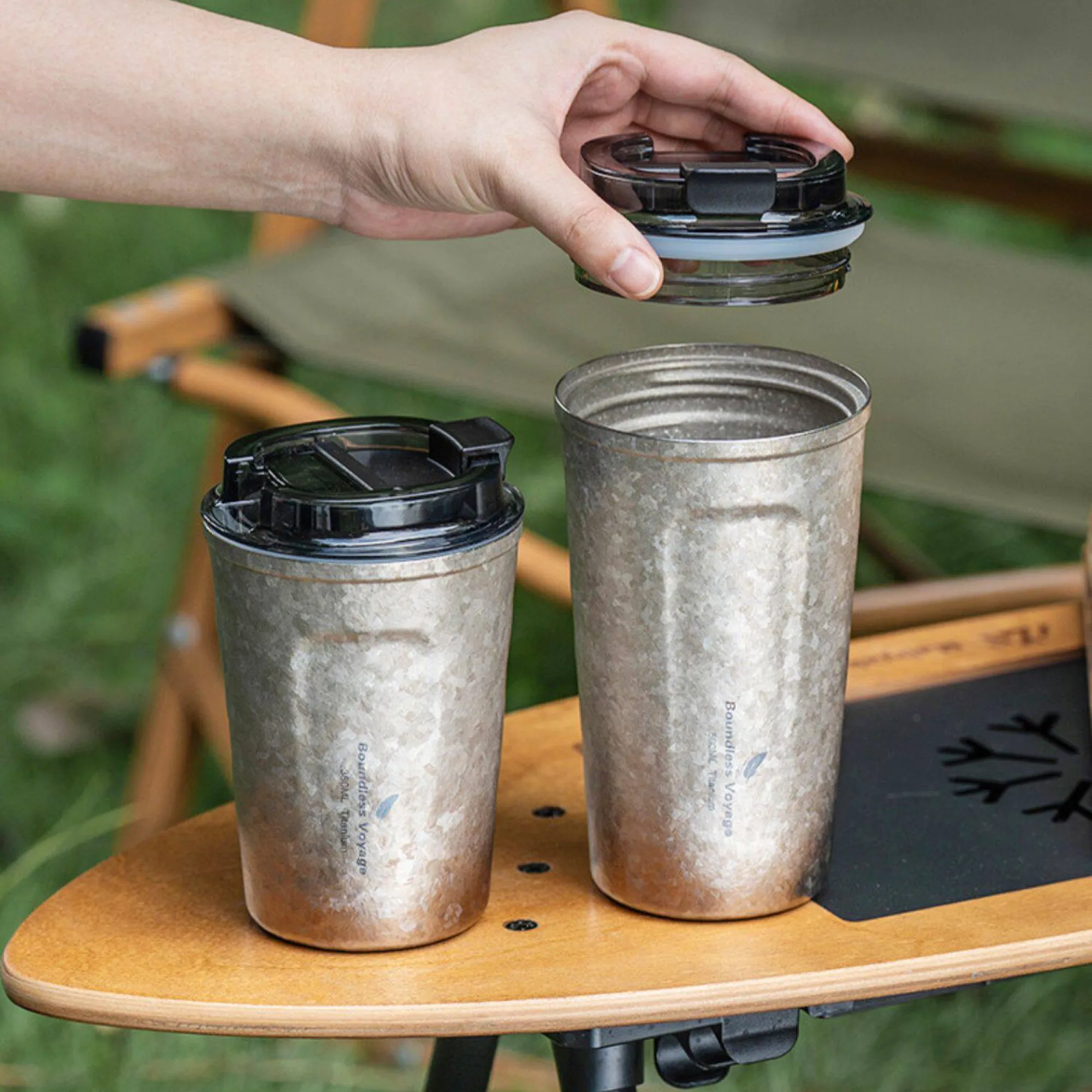 Pure Titanium Insulated Coffee Cup with Lid — View 1