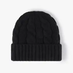 Knitted Beanie Hat with Cable Knit Pattern and Plush Lining thumbnail 6
