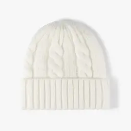 Knitted Beanie Hat with Cable Knit Pattern and Plush Lining thumbnail 11