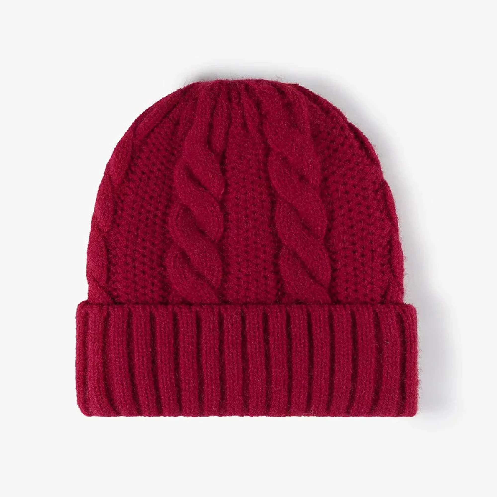 Knitted Beanie Hat with Cable Knit Pattern and Plush Lining thumbnail 7