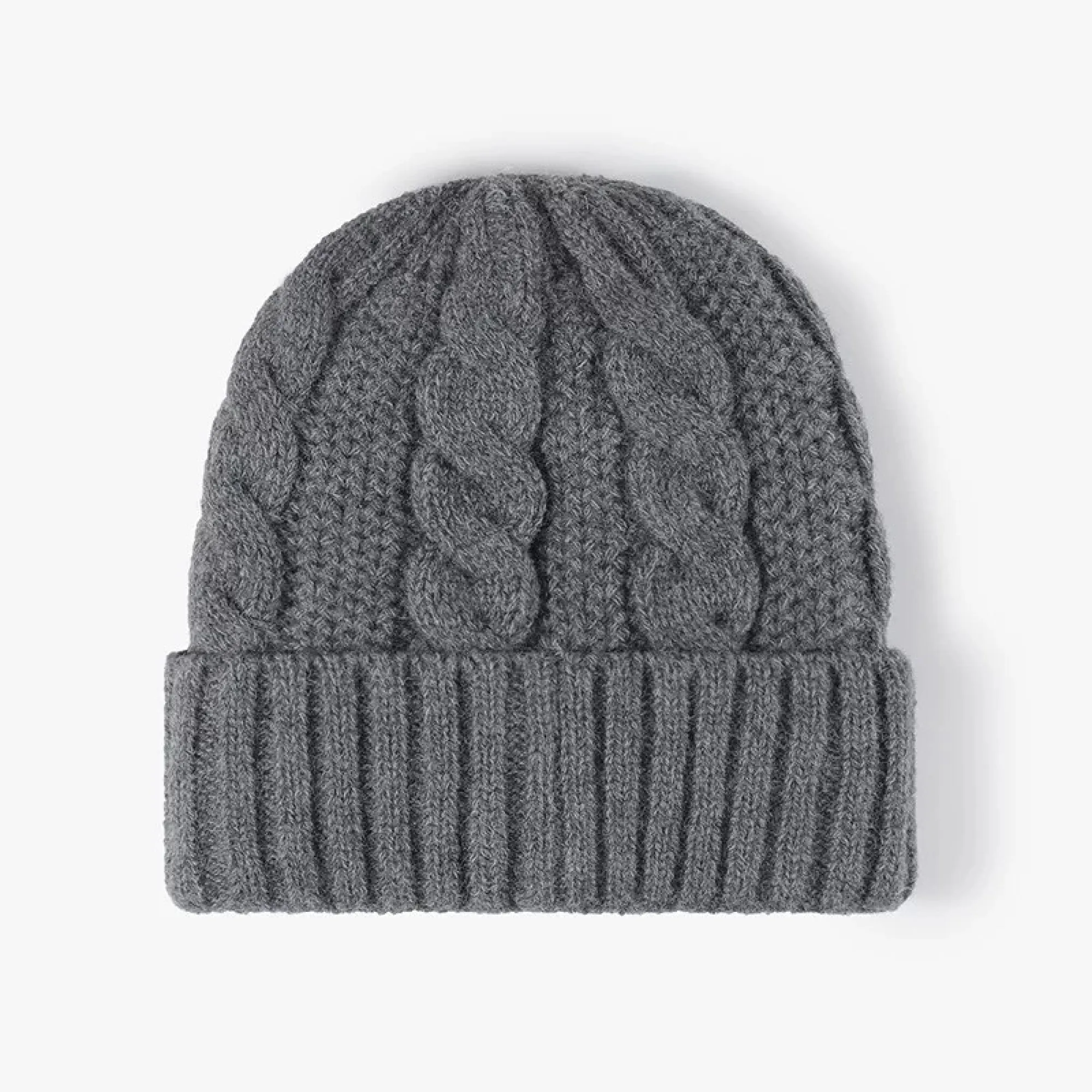 Knitted Beanie Hat with Cable Knit Pattern and Plush Lining thumbnail 9