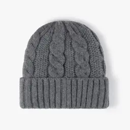 Knitted Beanie Hat with Cable Knit Pattern and Plush Lining thumbnail 9