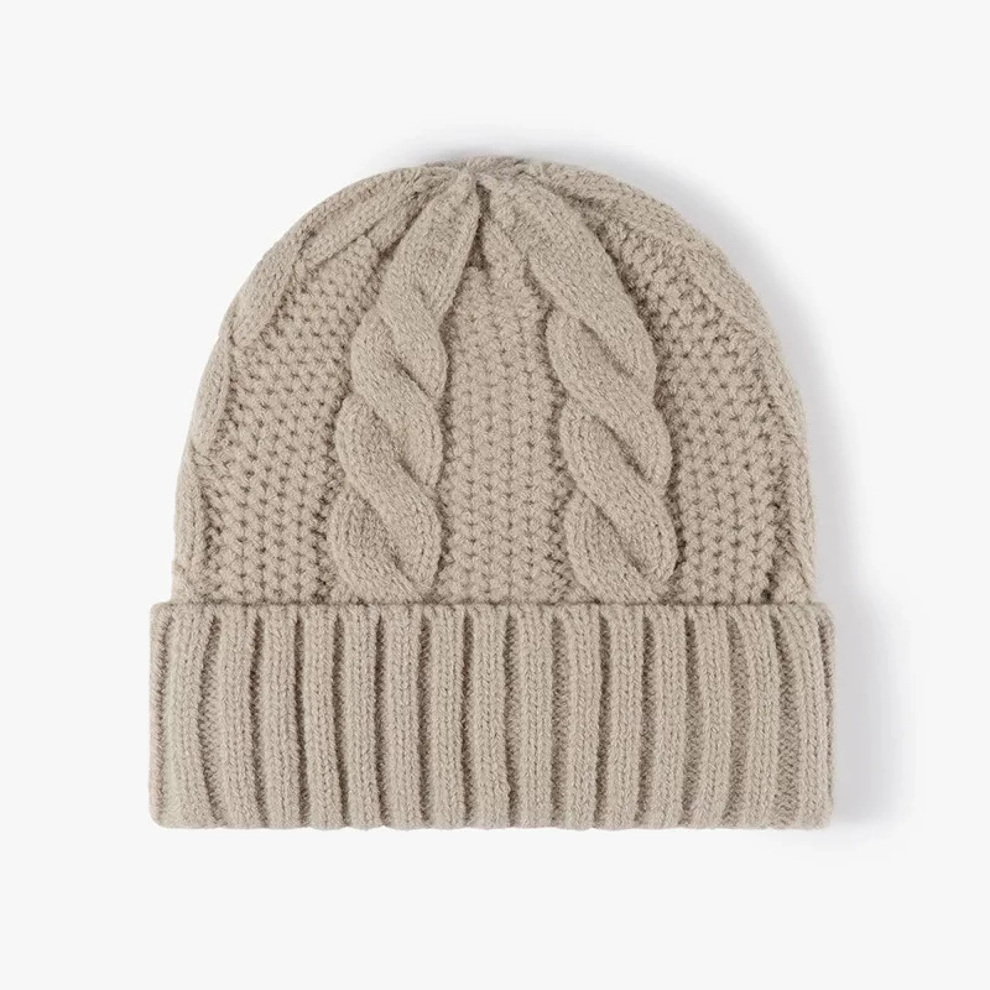 Knitted Beanie Hat with Cable Knit Pattern and Plush Lining thumbnail 10