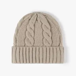 Knitted Beanie Hat with Cable Knit Pattern and Plush Lining thumbnail 10