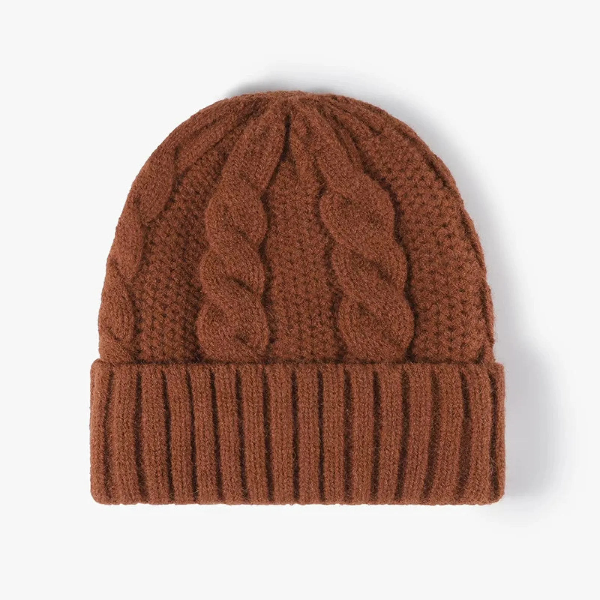 Knitted Beanie Hat with Cable Knit Pattern and Plush Lining thumbnail 8