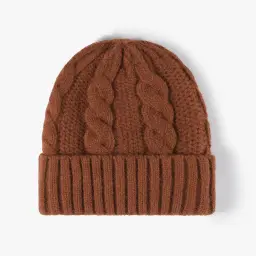 Knitted Beanie Hat with Cable Knit Pattern and Plush Lining thumbnail 8