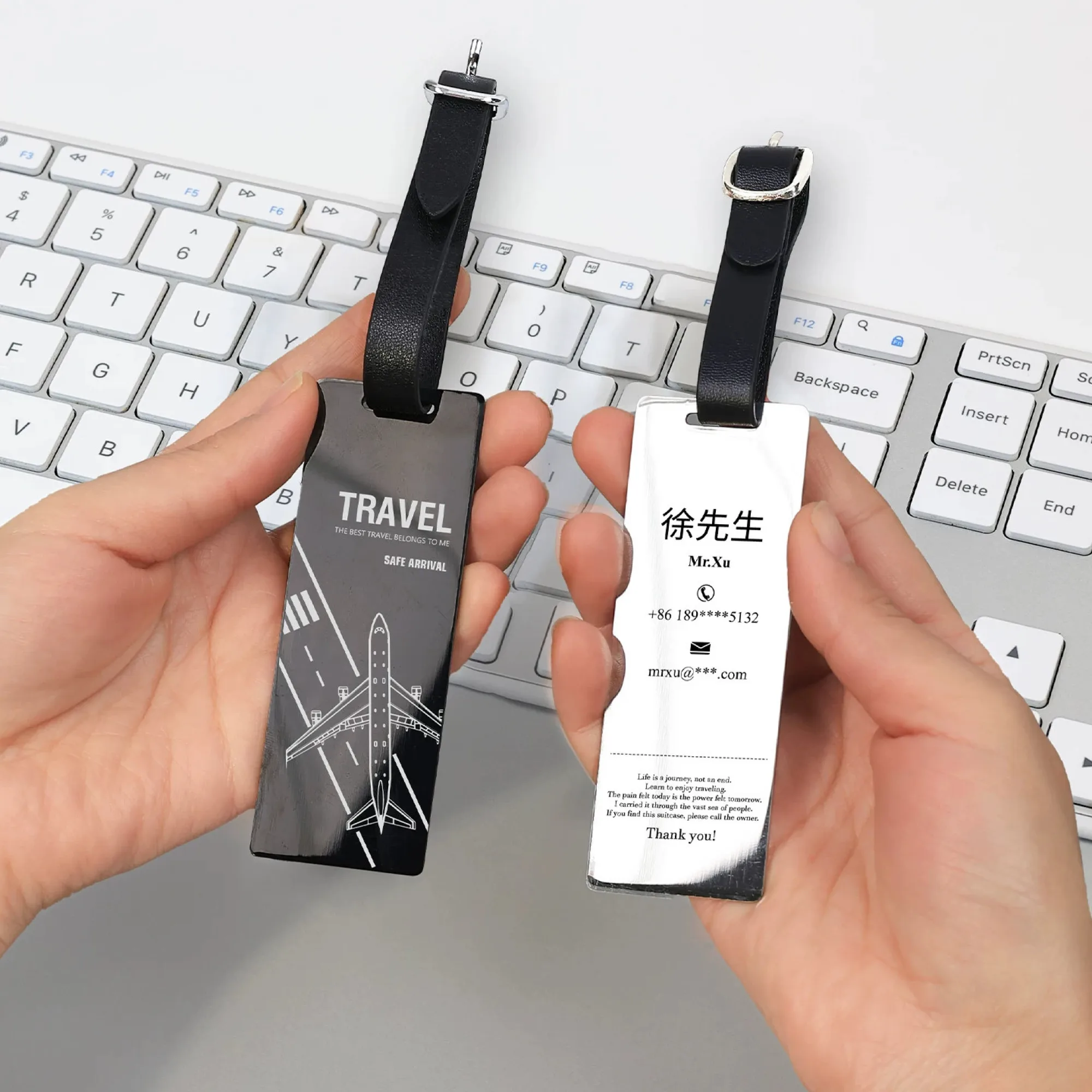 Stainless Steel Luggage Tag with PU Strap