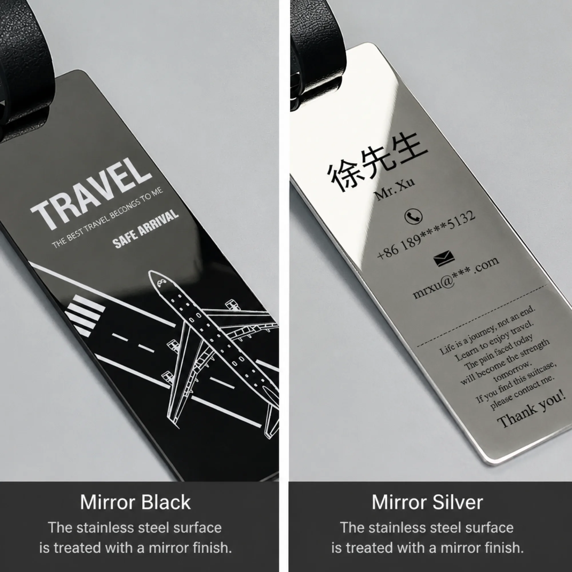 Stainless Steel Luggage Tag with PU Strap thumbnail 4
