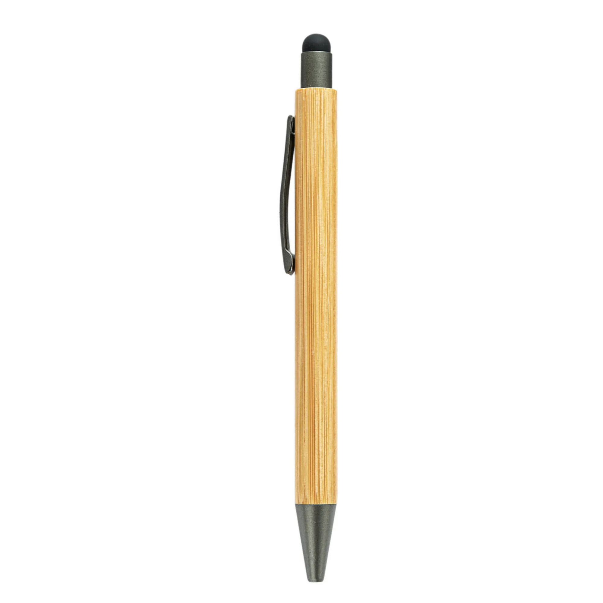 Press-Action Bamboo Ballpoint Pen with Touchscreen Stylus — View 1