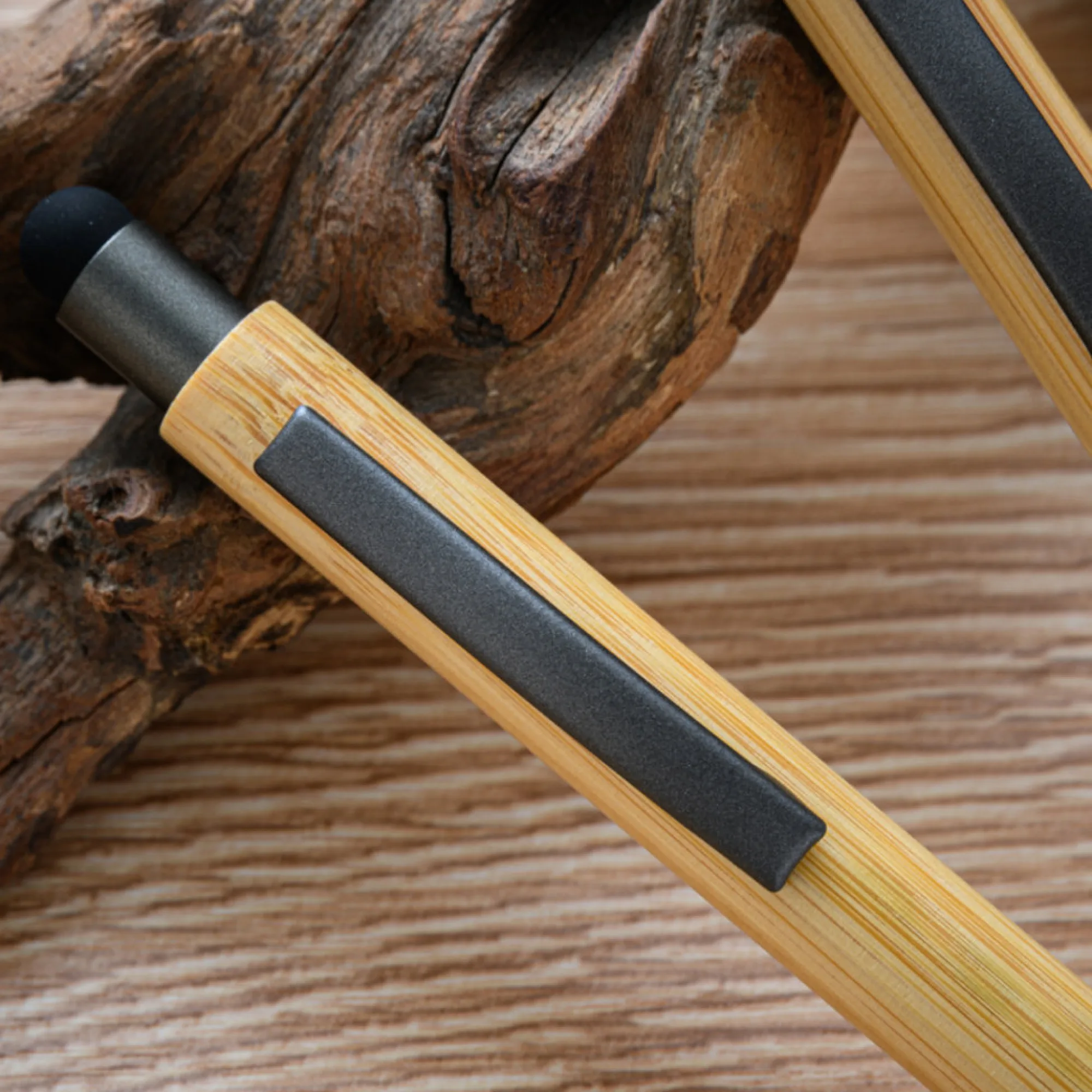 Press-Action Bamboo Ballpoint Pen with Touchscreen Stylus thumbnail 3