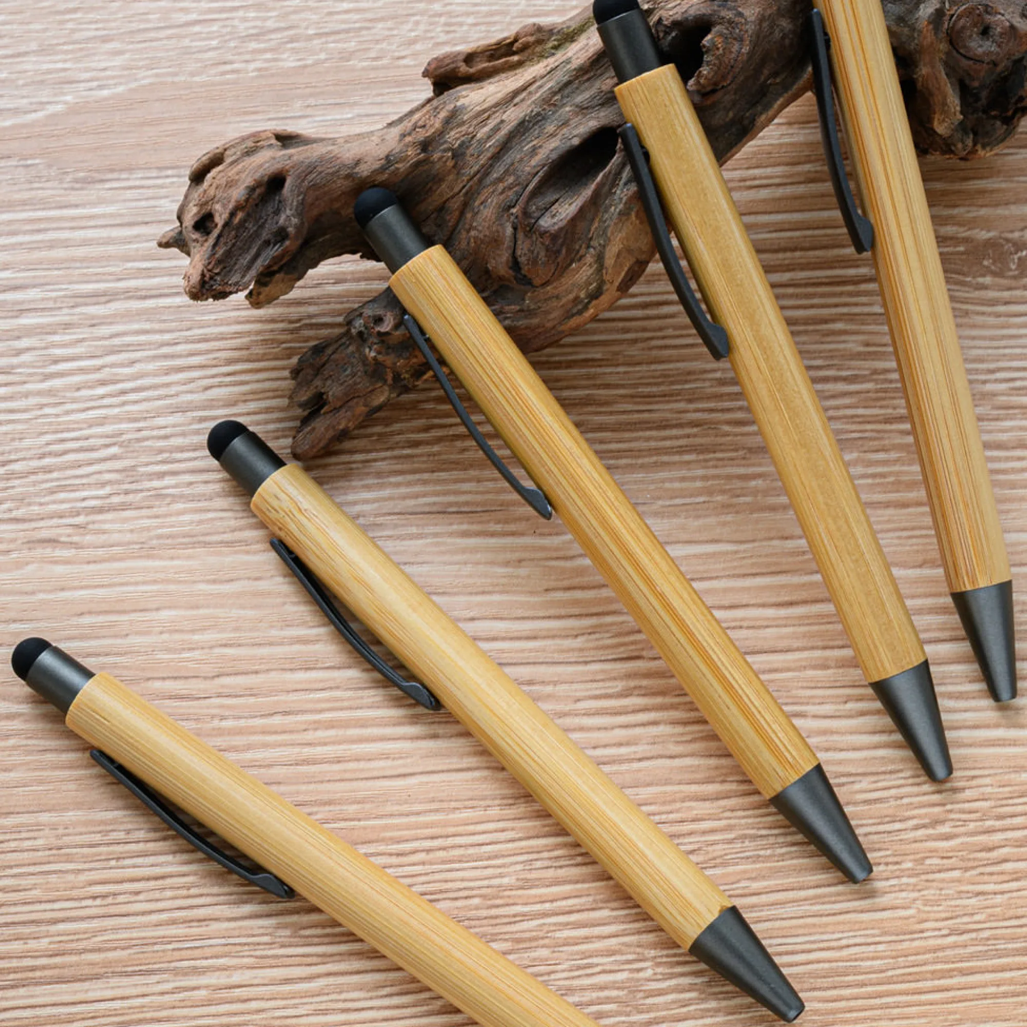 Press-Action Bamboo Ballpoint Pen with Touchscreen Stylus thumbnail 2