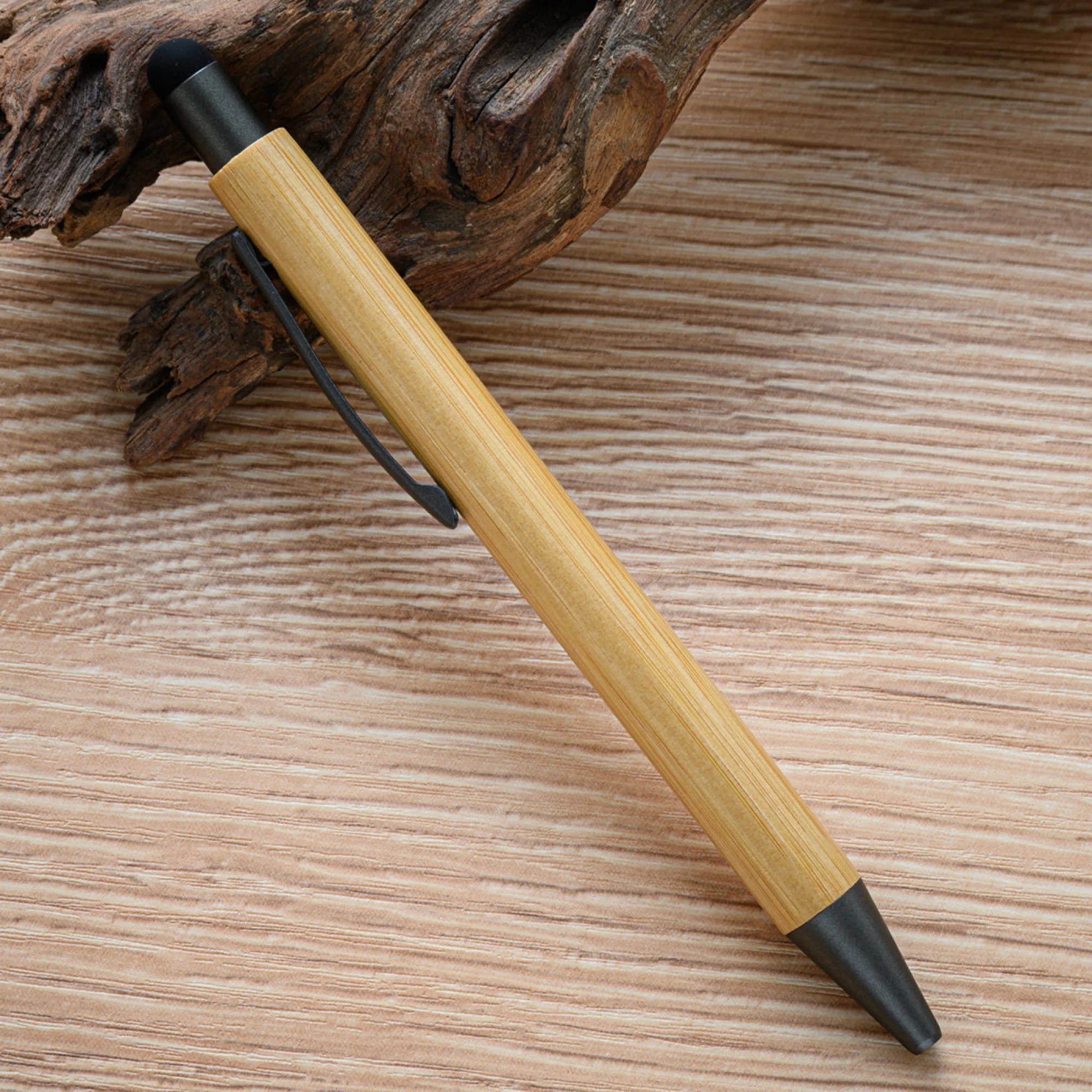 Press-Action Bamboo Ballpoint Pen with Touchscreen Stylus thumbnail 6