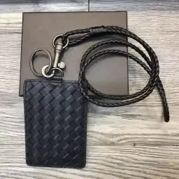 Genuine Leather Woven ID Card Holder with Lanyard thumbnail 3