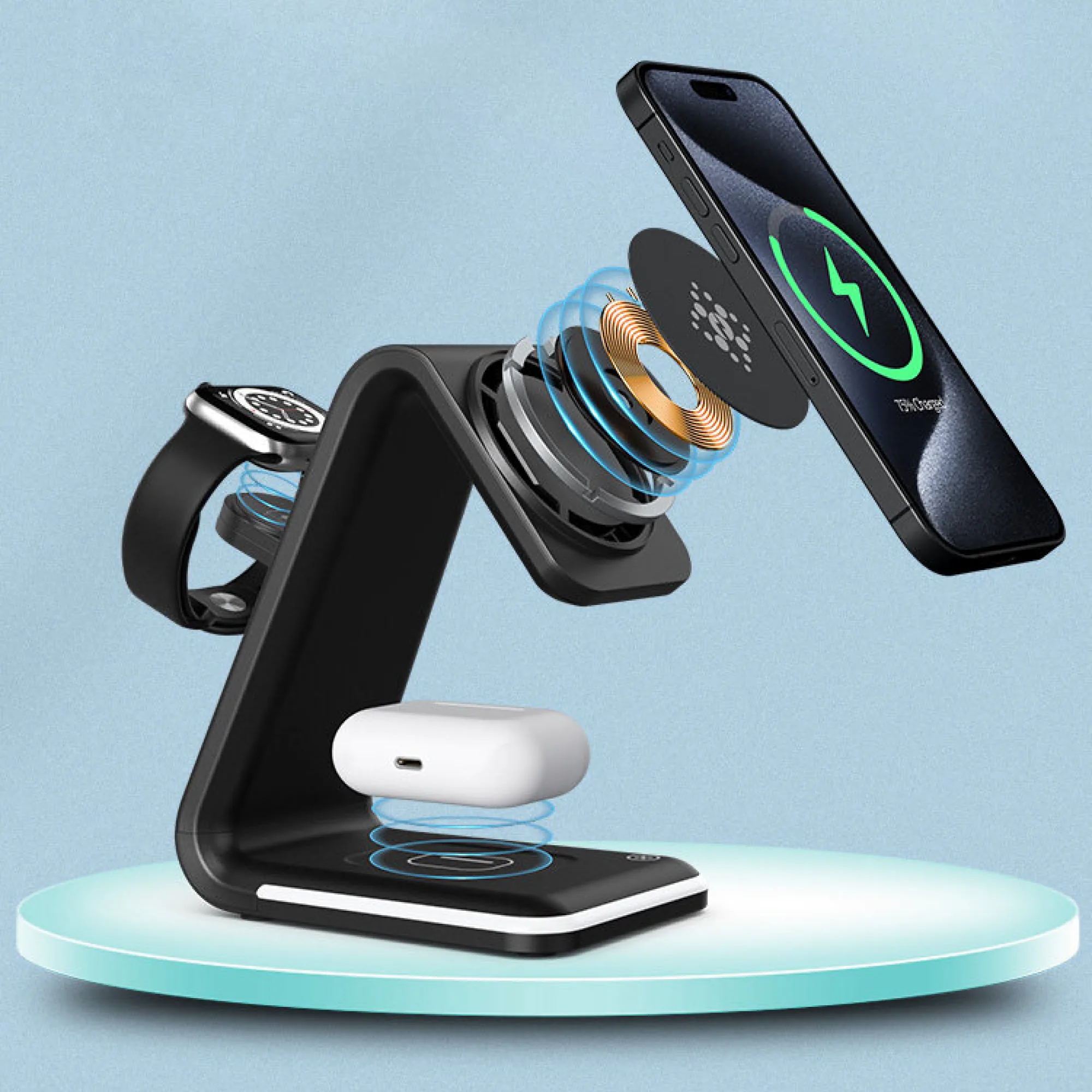3-in-1 Magnetic Wireless Charging Station for Phone, Watch, and Earphones