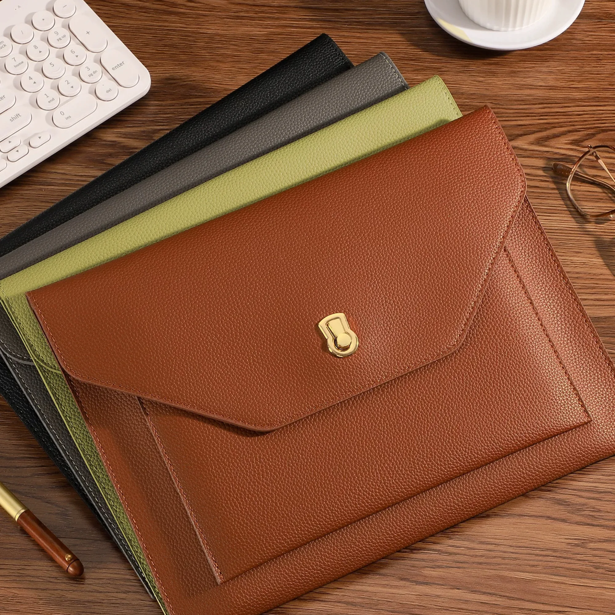 PU Leather Document Folder with Single and Double Layer Options