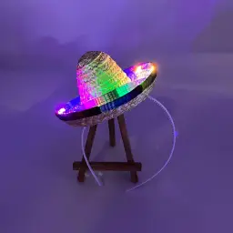 LED Pet Straw Sombrero Sun Hat with Multicolor Striped Brim thumbnail 6
